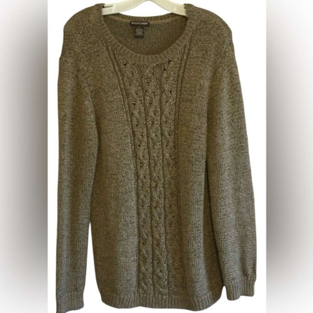 Elliott Lauren Women's Taupe Gray Cable Knit Sweater Long For Layering Size L